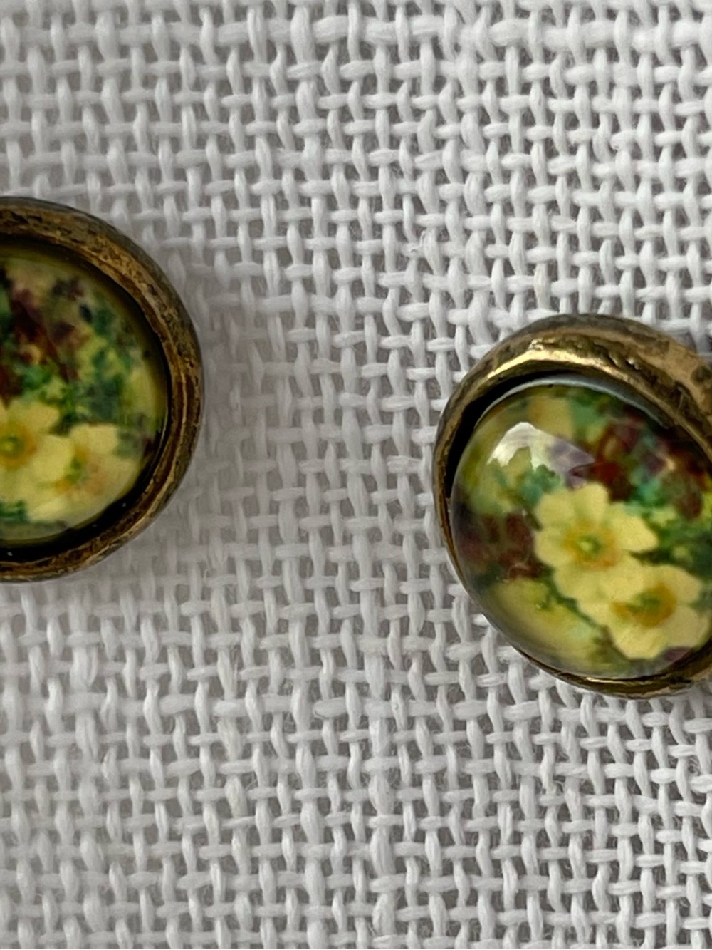 Vintage-Inspired Yellow Floral Glass Dome Stud Earrings